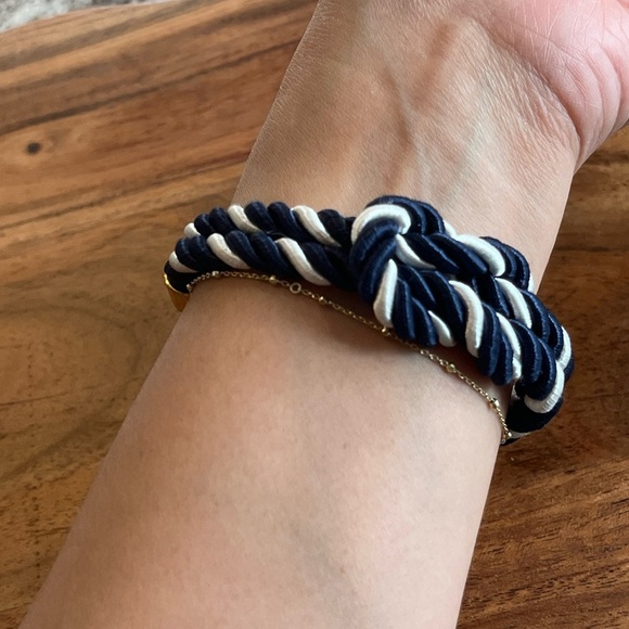 Gold Anchor Bracelet with Navy and White Cord - Picture 2 of 3